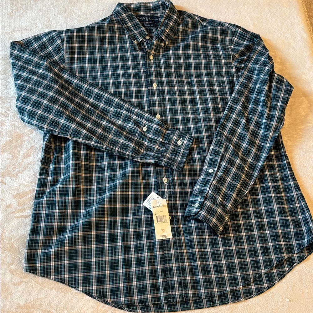 Ralph Lauren “Custom Fit” Blue Plaid Button Down Mens Shirt Size XL NWT New - Picture 4 of 15